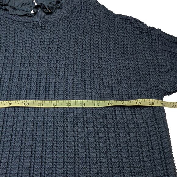 Lilla P Ruffle Eyelet Collar Stretchy Knit Cotton Sweater XS Navy Blue Preppy - Picture 9 of 10